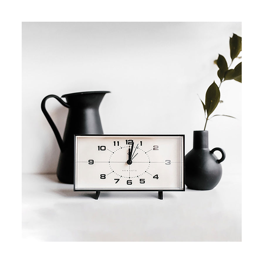 Mid-Century Retro Alarm Desk Clock - Black Rectangular - Newgate Wideboy WIDE453K (home accessories)