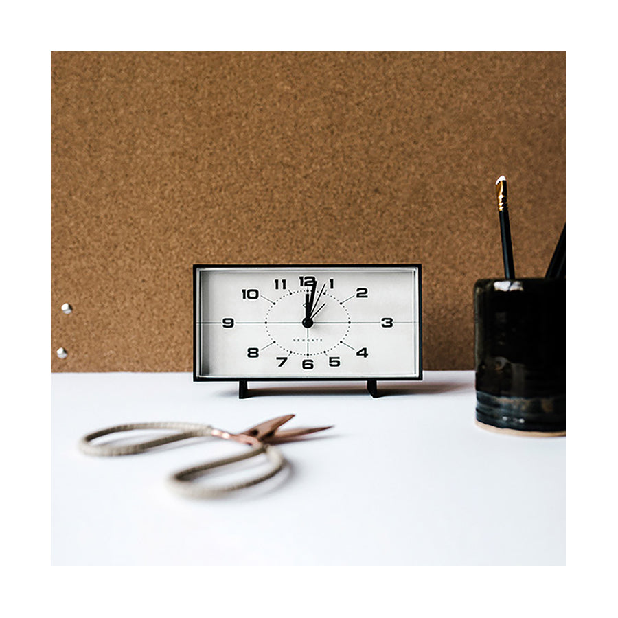 Mid-Century Retro Alarm Desk Clock - Black Rectangular - Newgate Wideboy WIDE453K (homeware) 