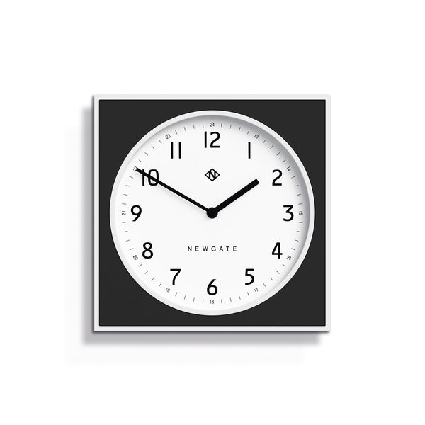 Modern Wall Clock - White Case with Colourful Black Pannel - Newgate Burger and Chips BURG261WK