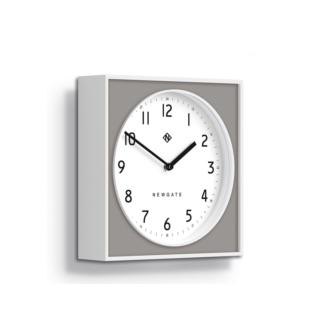 Modern Wall Clock - White Case with Colourful Pepper Grey Pannel - Newgate Burger and Chips BURG261WPGY - skew