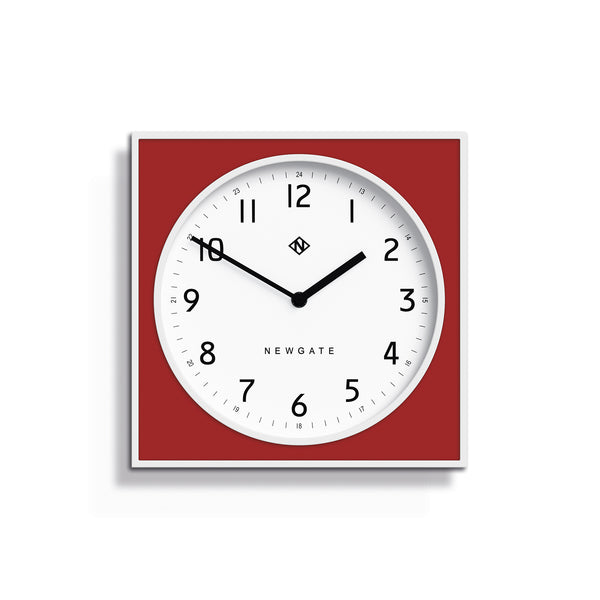 Modern Wall Clock - White Case with Colourful Fire Engine Red Pannel - Newgate Burger and Chips BURG261WFER