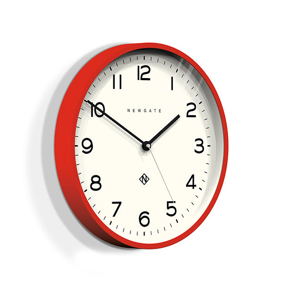 Modern Wall Clock - Bright Colour Red - Newgate Echo NUMTHR129FER (skew)