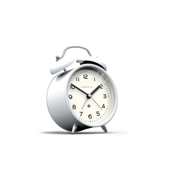 Modern White Alarm Clock - Silent 'No Tick' - Newgate Echo CBM134PW (skew)
