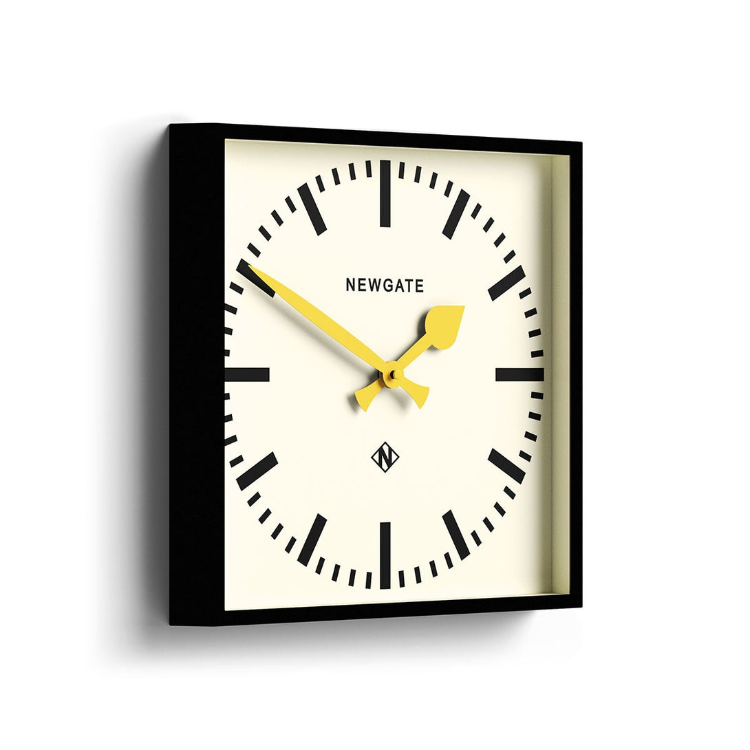 Number Five | Square Station Wall Clock | Brightly Coloured Hands - Skew
