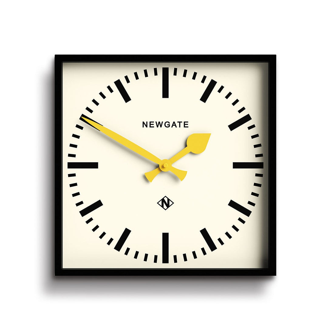 Number Five | Square Station Wall Clock | Brightly Coloured Hands - Front