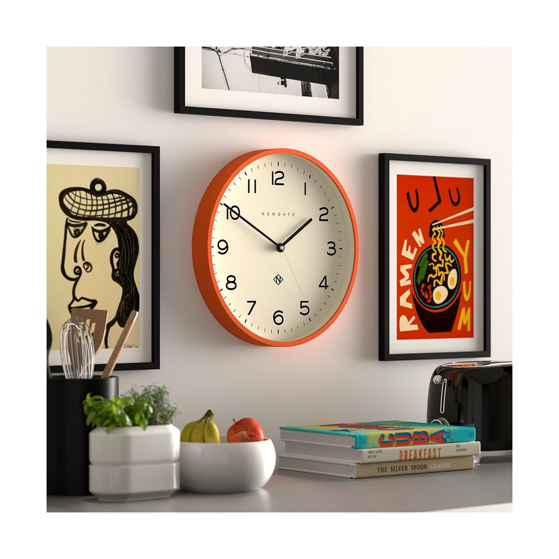 Modern Orange Wall Clock - Minimalist - Newgate Echo NUMTHR129PO - style shot