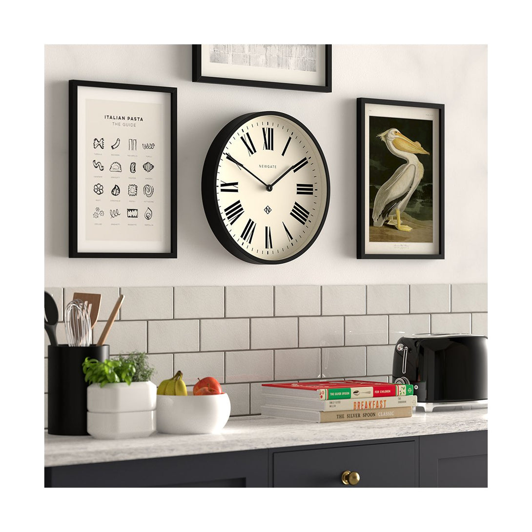 Black Roman Numeral Wall Clock | Matt Black | Style shot 2