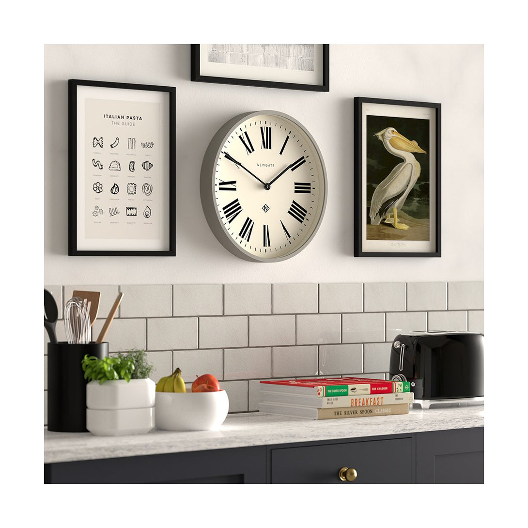 Grey Roman Numeral Wall Clock | Matt Grey Matt Grey | Skew 1