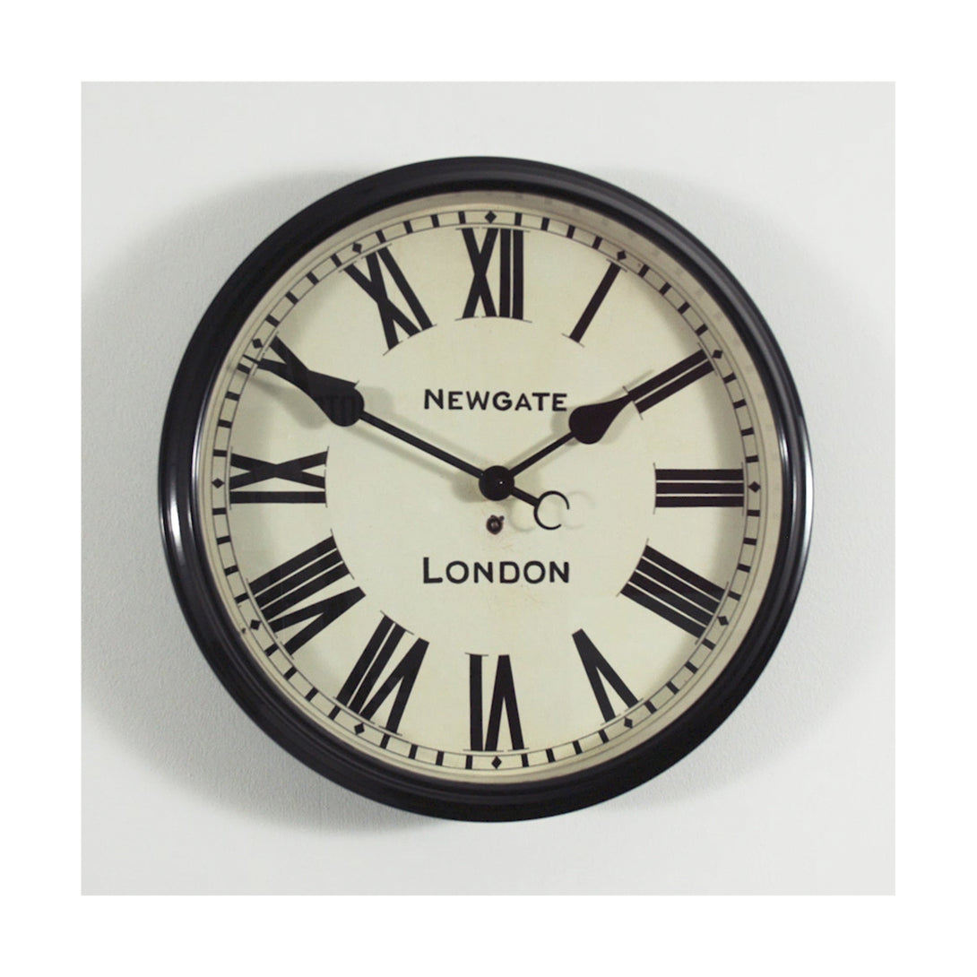 Product film showing the classic Battersby Roman numeral wall clock in Black by Newgate Clocks