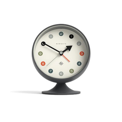 Retro Spheric alarm clock by Newgate World with an Arabic dial and a blizzard grey case - Front