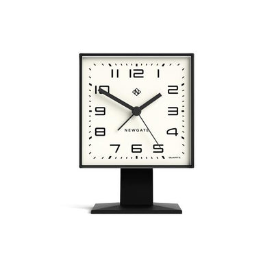 Retro Victor alarm clock by Newgate Clocks with a square case and an Arabic dial in matt black - front