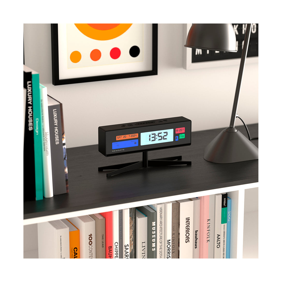 Digital Alarm Clock - Black with Multicolour LCD Display - Supergenius - LCD-SUPER1 - Style Shot Skew