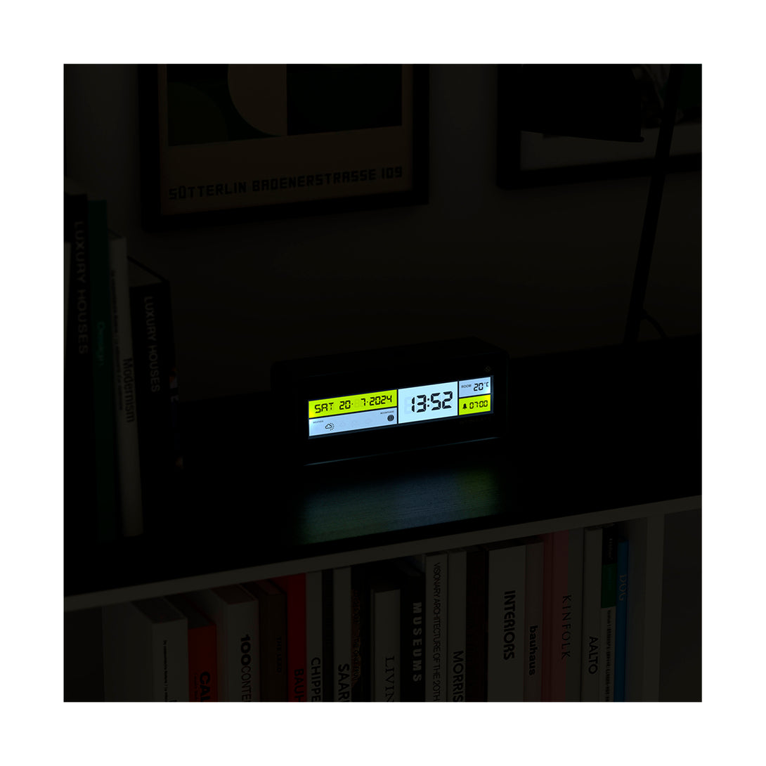 Digital Alarm Clock with Black, Yellow, White & Grey LCD Display - Futurama - LCD-FUTUR1 - Style Shot Skew LCD on