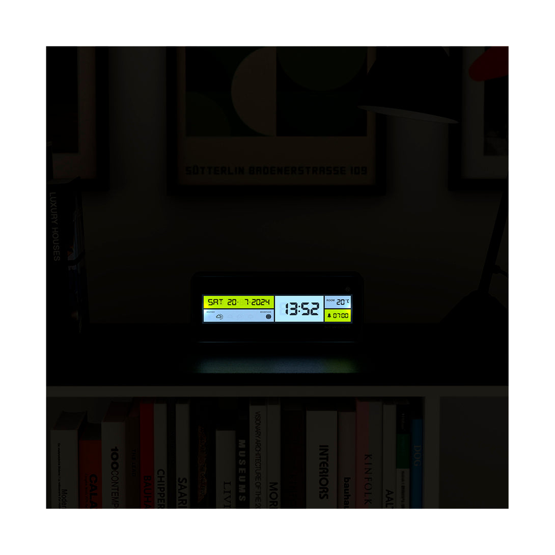 Digital Alarm Clock with Black, Yellow, White & Grey LCD Display - Futurama - LCD-FUTUR1 - Style Shot LCD On