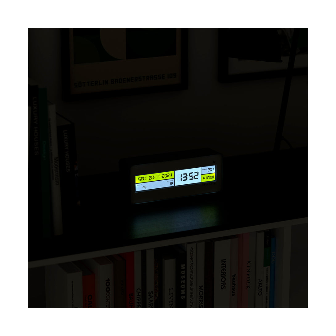 Digital Alarm Clock with Black, Yellow, White & Grey LCD Display - Futurama - LCD-FUTUR2 - Style Shot Skew LCD on