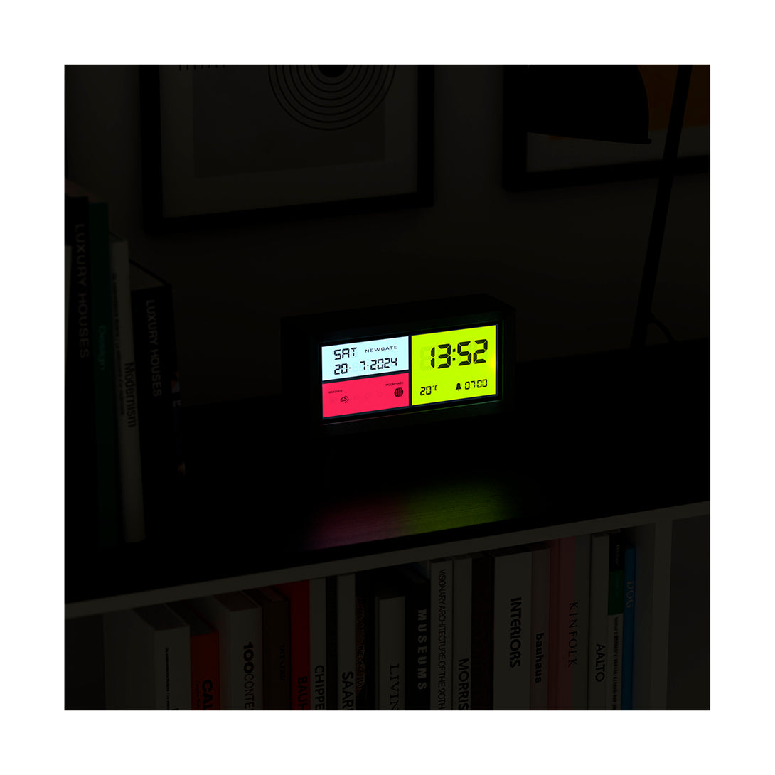 Retro Style LCD Alarm Clock - Black Case - Turned On - LCD_SPEC1 - Skew