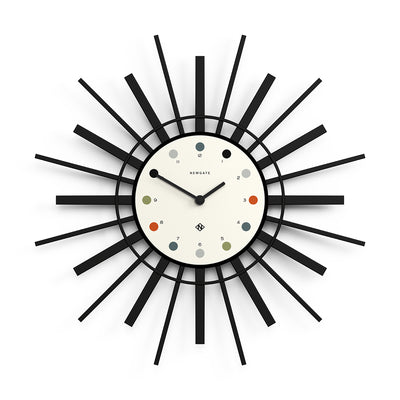 Retro Style Sunburst Wall Clock - Black with Cream Dial - STING325K
